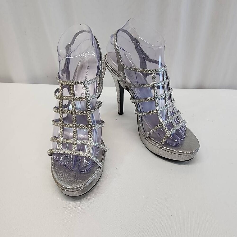 Adrianna Papell Boutique Size 8 Marla Silver Metallic Rhinestone High Heel Sanda - Picture 2 of 10